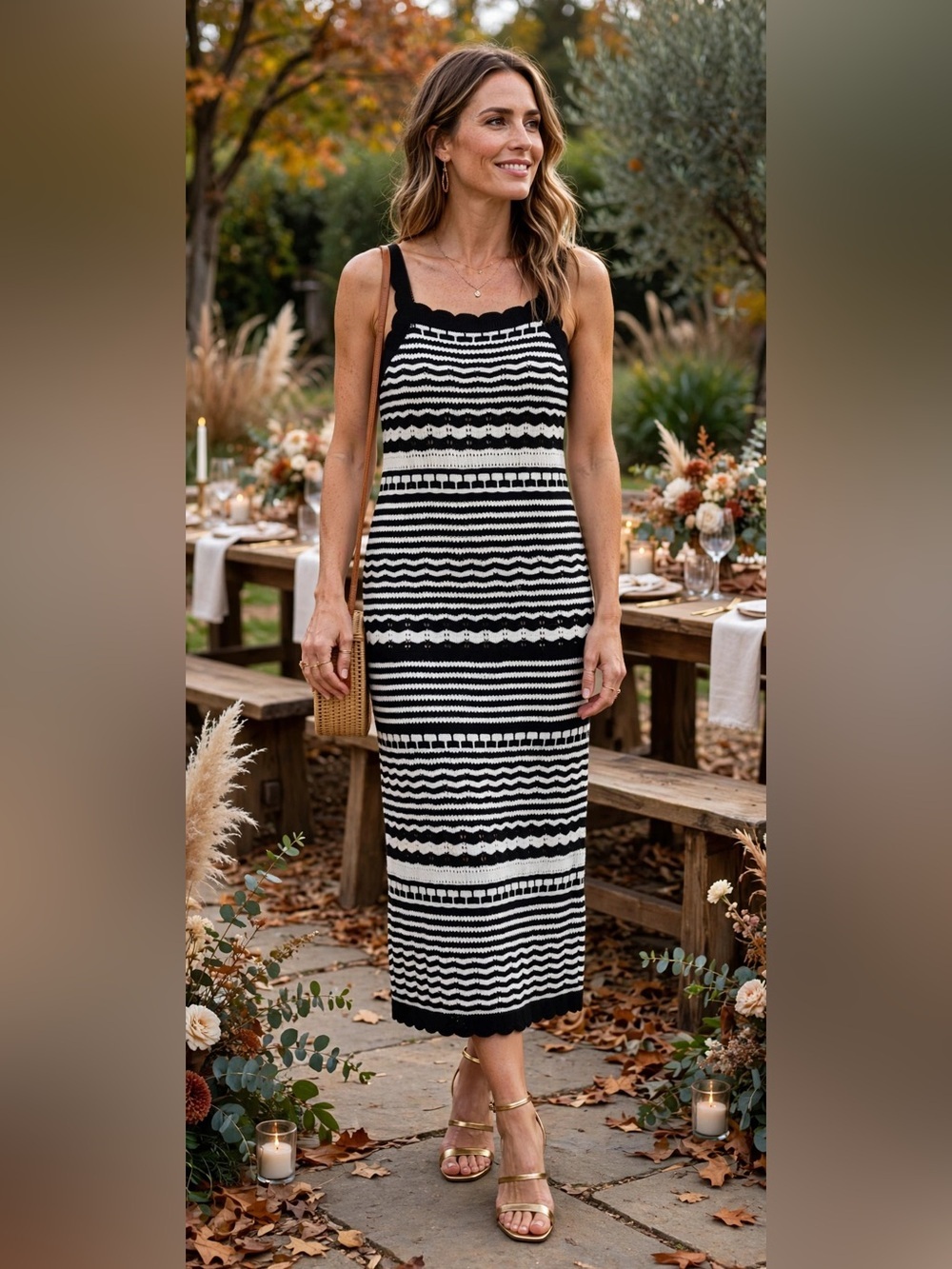 Joie Crochet Knit Dress Sleeveless Textured Pattern Midi autumn wedding guest